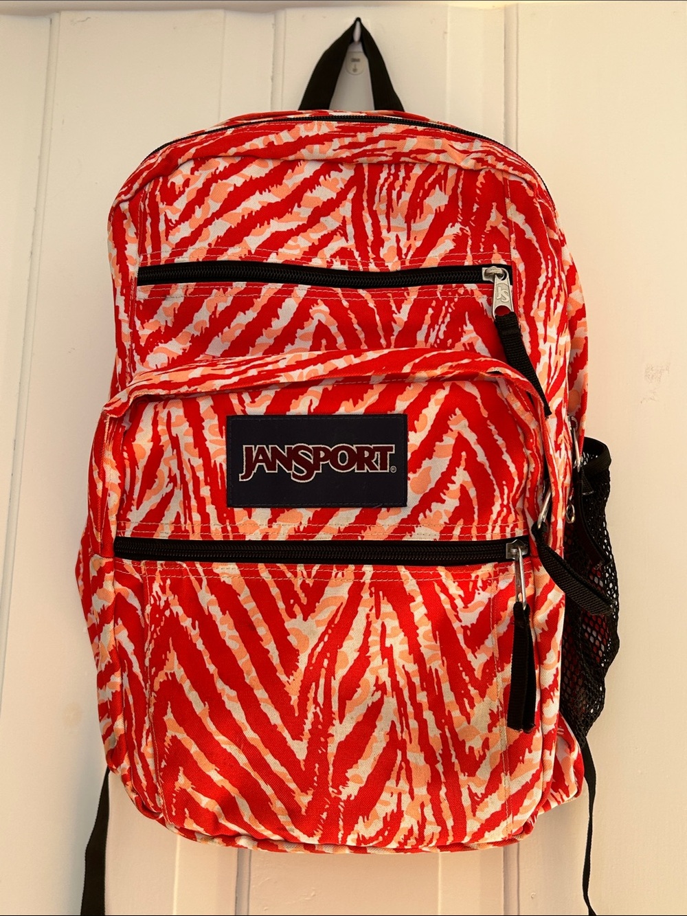Jansport Red and Cream Zebra- & cheetah Pattern Big student Y2K  Backpack